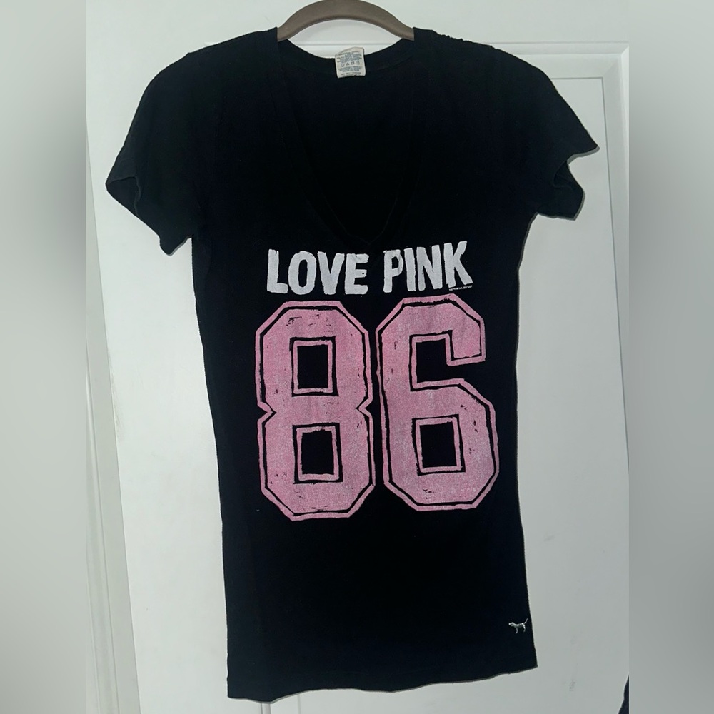 Victoria's Secret Black and Pink Short Sleeve Tee